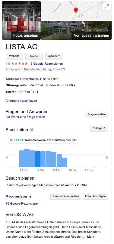 Google My Business Eintrag Lista AG Erlen