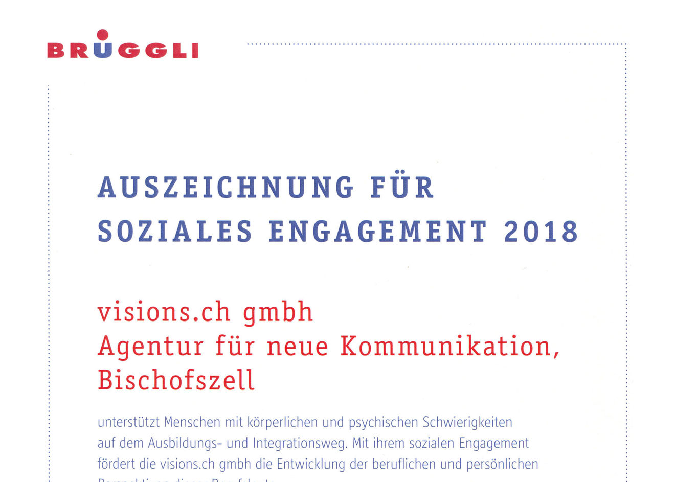 Auszeichnung für das soziale Engagement im 2018