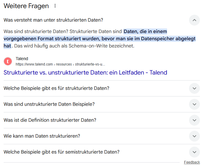 FAQ in Suchergebnissen durch strukturierte Daten
