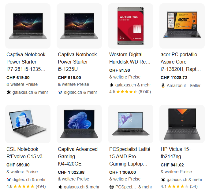 Ausgabe von Produkten durch strukturierte Daten